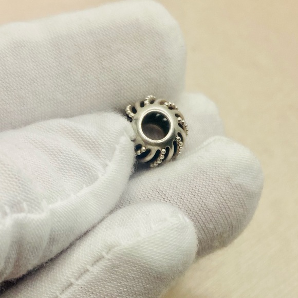 EUC Pandora 797805 Sterling Silver Beaded Wishbone Openworks Charm - Picture 5 of 7